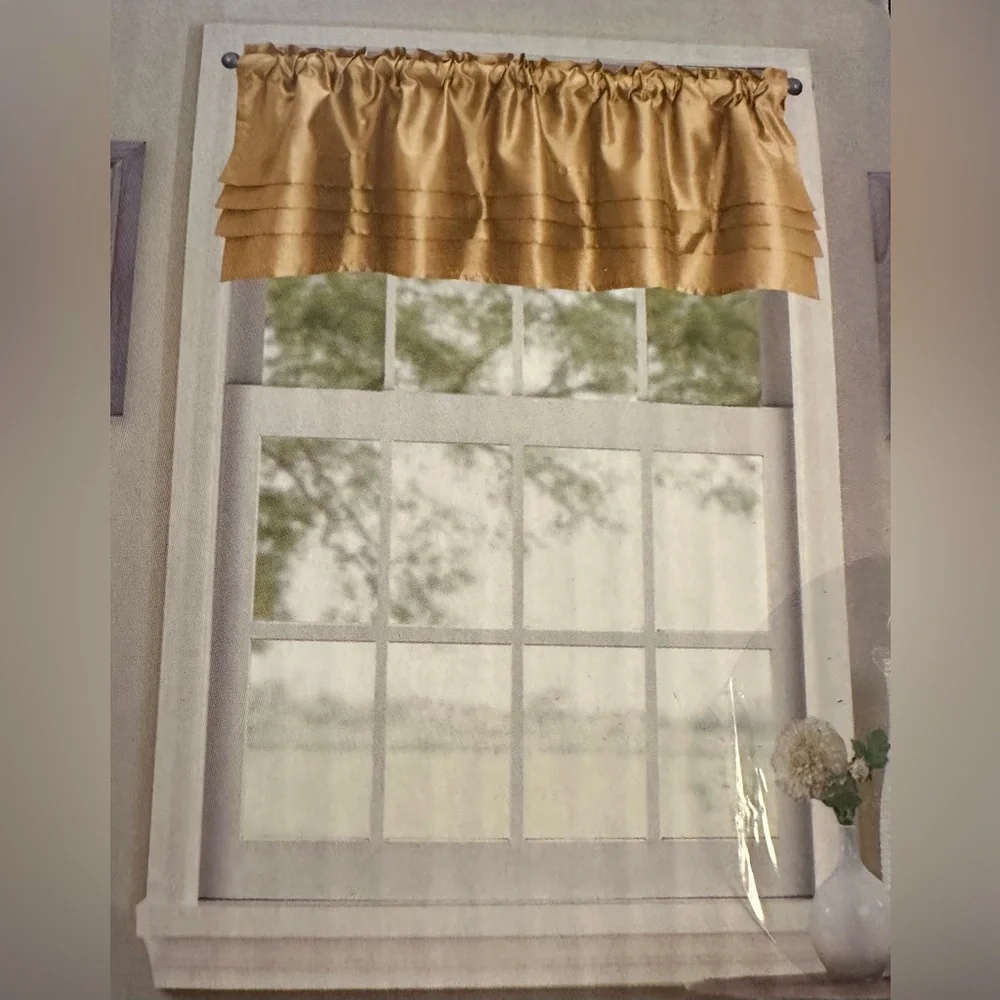 Nancy Faux Silk Pleated Rod Pocket Valance - 54 x 18 in. Gold Set of 4 NEW - Picture 1 of 4